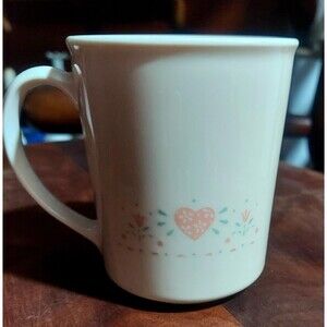 Corelle Ceramic Coffee Mug White Pink Heart Pattern Hearts & Love Theme